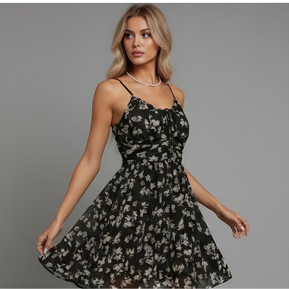 Chiffon Floral Print Knot Front Cami Dress - Picture 1 of 9